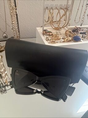 Saint Laurent Black Cat-Eye Sunglasses with Hard Case